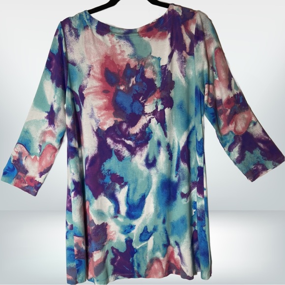 Belle by Kim Gravel 3/4 Sleeve Watercolor Print Tunic Top, Medium - Picture 4 of 8